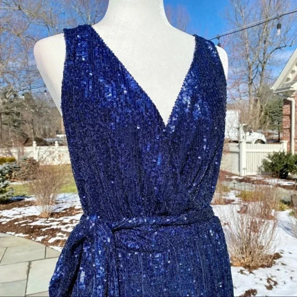 NWT BHLDN Sachin and Babi Somers Sequin Wide Leg Wedding Jumpsuit Party in Blue - Picture 6 of 17